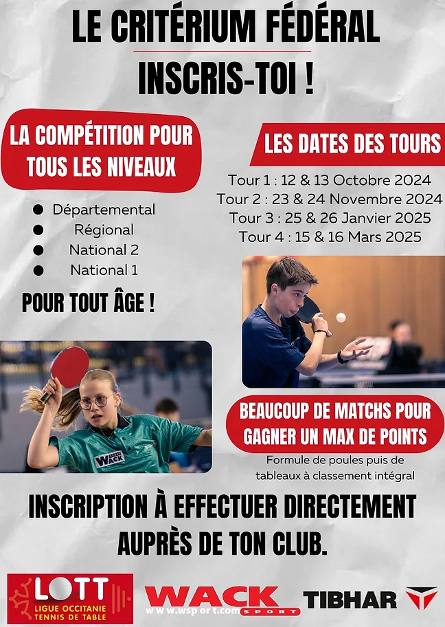 Affiche criterium tennis de table 2024-2025